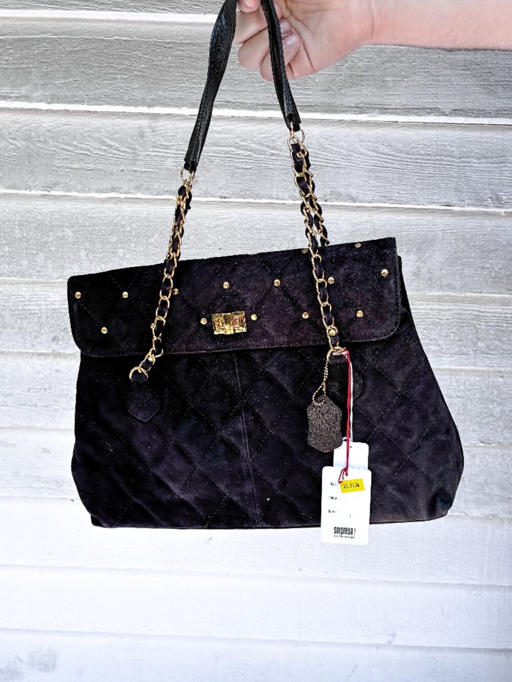 Sorpresa! by Bettina Vintage Quilted Suede Satchel Handbag - NWT Black